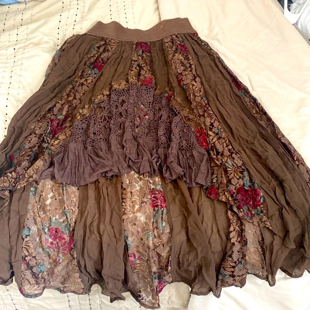 Free people brown western high low skirt
